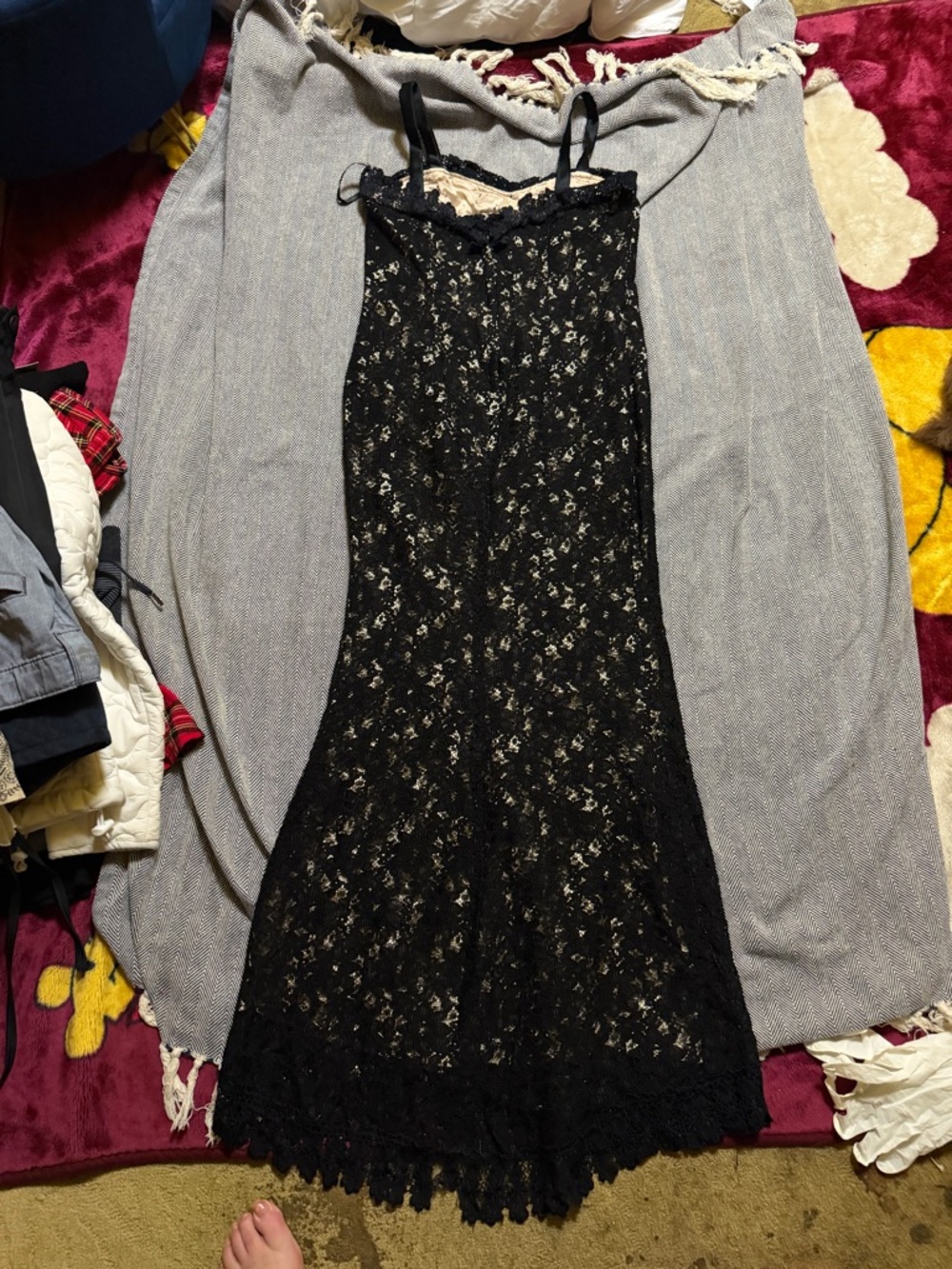 Black Lace Maxi Slip Dress with Cream Lining